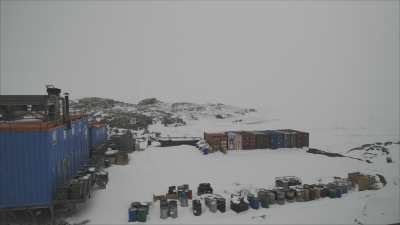 Mario Zucchelli Antarctic station during a late spring snow storm