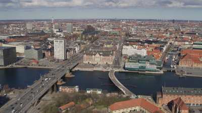 Copenhagen, Langebro bridge, canal and the city center