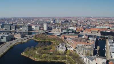 Copenhagen, Langebro bridge, canal and the city center