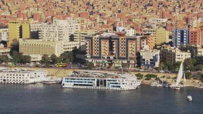 City of Aswan and boats on the Nile