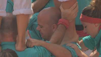 The Castellers, human towers in Catalonia,  close shots