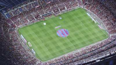 Baggining of a soccer game at Camp Nou stadium
