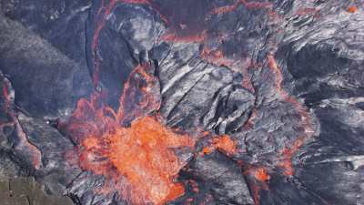 Red-hot lava threatening to burst in the midst of lava lake