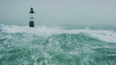 Storm at sea around Ar Men lighthouse