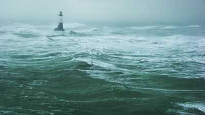 Storm at sea in Brittany around Ar Men lighthouse