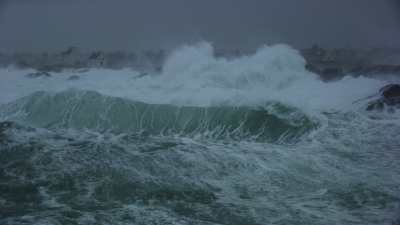 Heavy sea in front of the small Breton city of Saint-Guenole