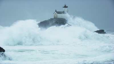 Storm at sea around Tevennec lighthouse