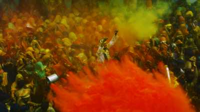 Holi, clouds of coloured pigments