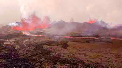 Eruption on the Holuhraun, on the Vatnajokull border