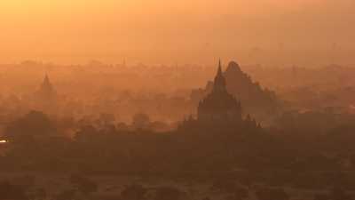 Bagan Temples in the early morning mist
