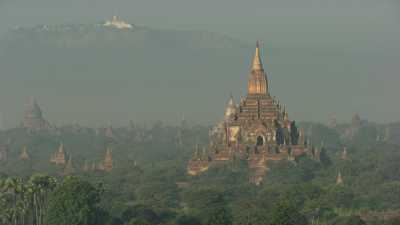 Hot-air Balloons and mist over Bagan Site