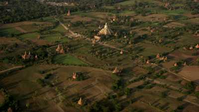 Bagan temples and surrounding mountains