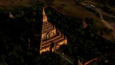 Close shots on Bagan temples in the evening