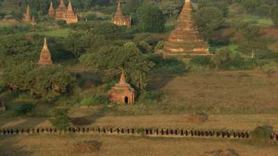 Monks procession among Bagan temples