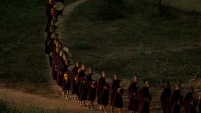 Monks procession among Bagan temples