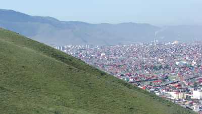 Ulaanbaatar City spreads in the steppe