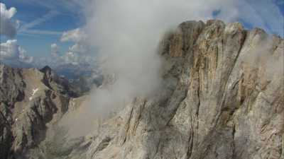 Flight over the Dolomites summits