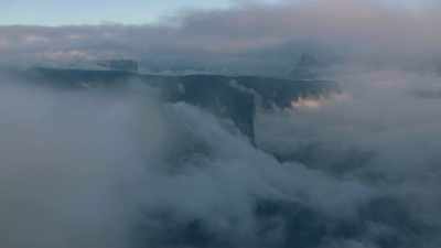 Flight over the Tepuy in the mist