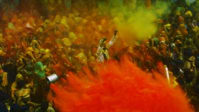 Holi, clouds of coloured pigments