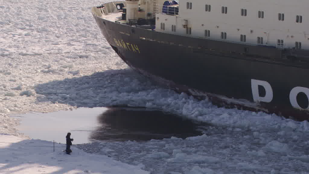 Nuclear Icebreaker on the Yenisei River near Dudinka