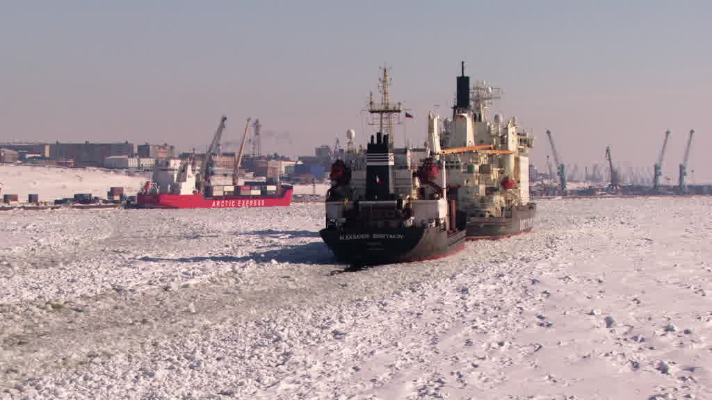 Nuclear Icebreaker on the Yenisei River near Dudinka